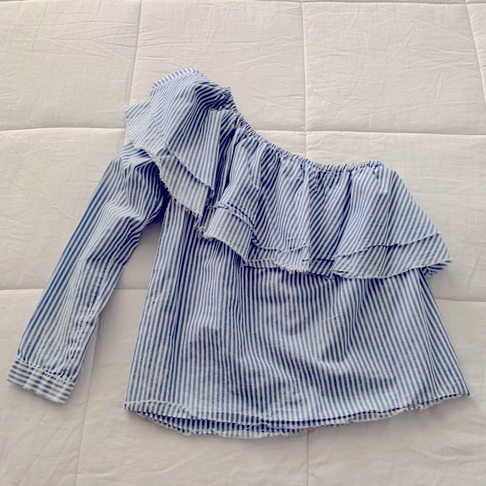 ZARA ONE SHOULDER STRIPE BLOUSE